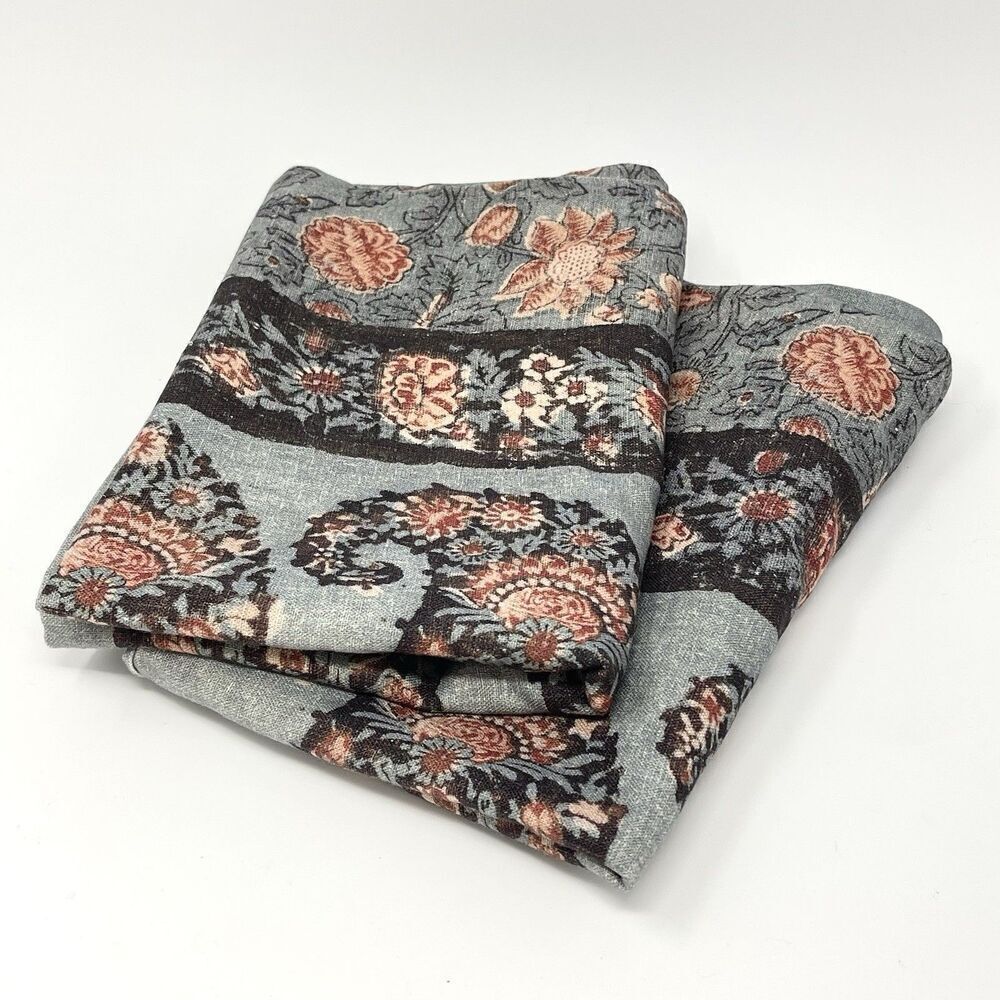 Pottery Barn Thaila Paisley Standard Pillow Shams Linen Blend Blue Set Of 2 NEW